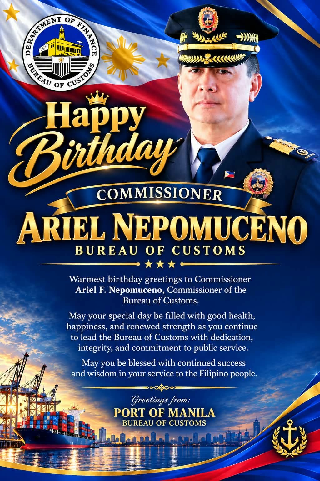 Happy Birthday Commissioner Ariel F. Nepomuceno -From PORT OF MANILA