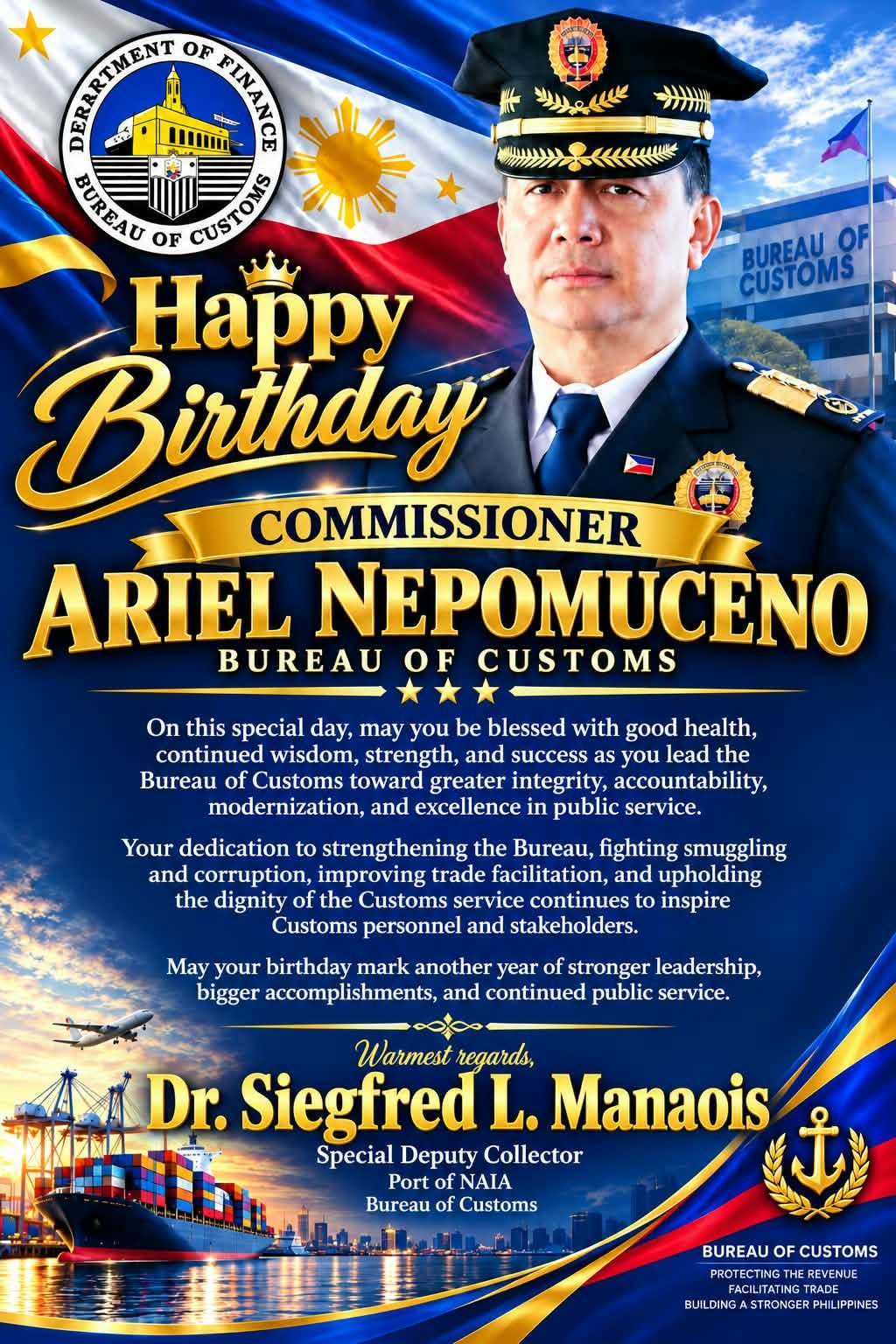 Happy Birthday, Commissioner Nepomuceno! From  Dr. Siegfred L. Manaois
