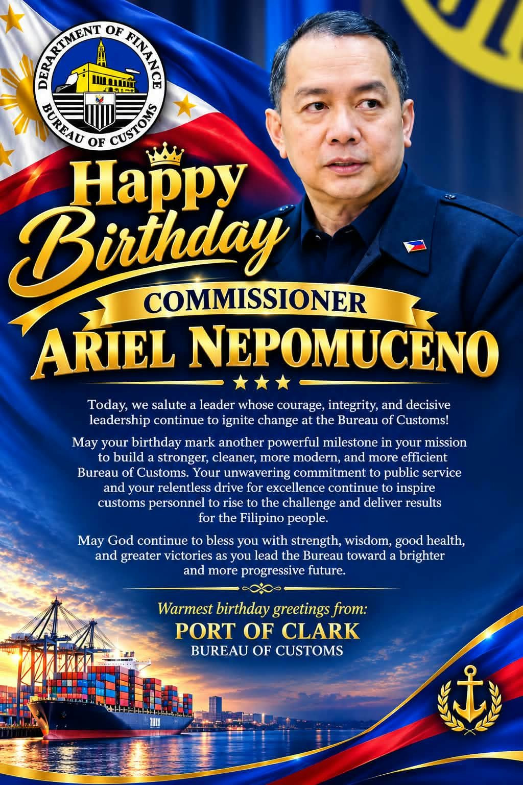 HAPPY BIRTHDAY, COMMISSIONER ARIEL NEPOMUCENO! -From PORT OF CLARK
